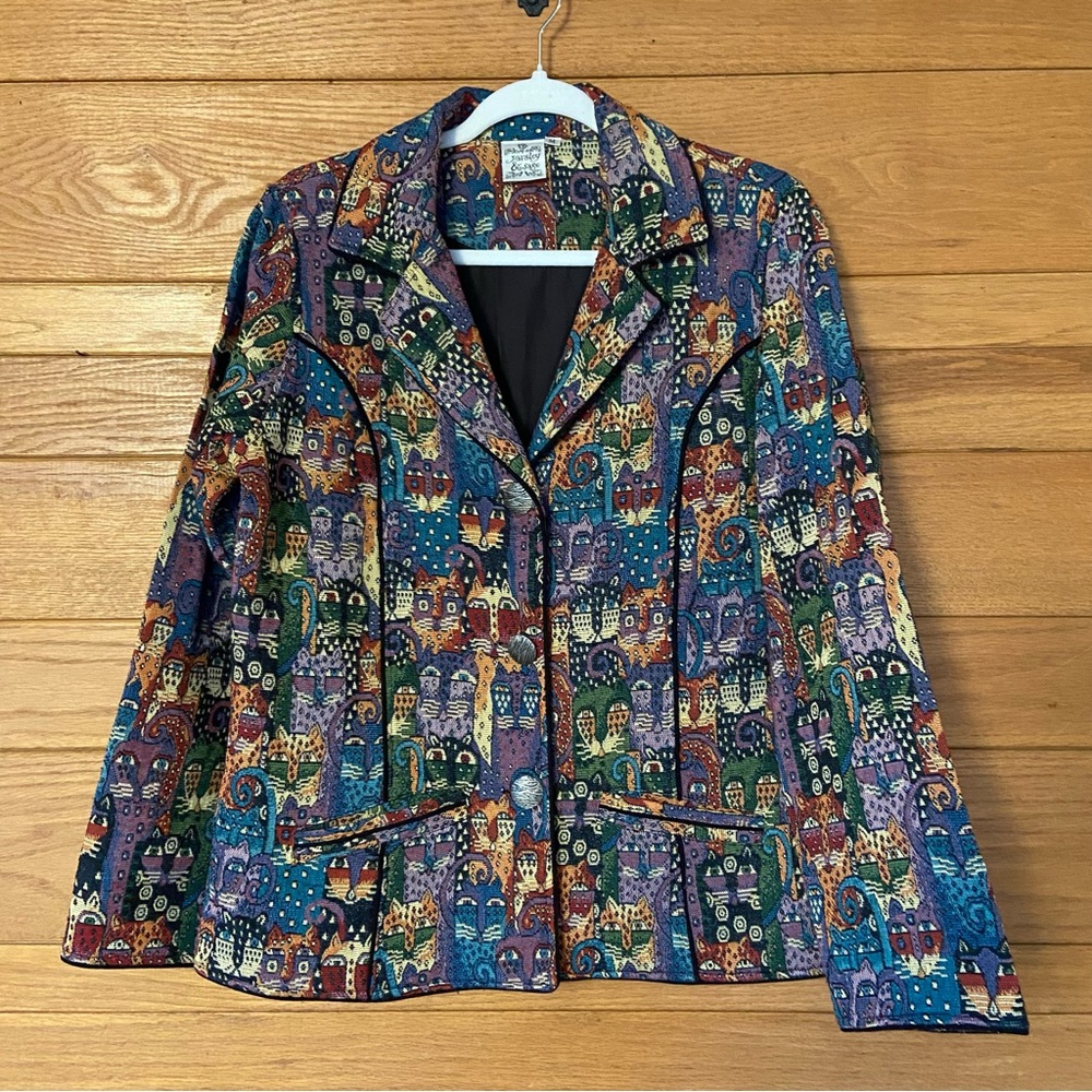 Vintage 90s Parsley & Sage cat embroidered tapestry jacket